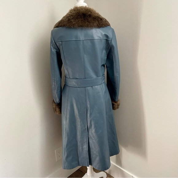Vintage Rajac Leathers Penny Lane Fur Trim Leather Coat Longline Grey Size Small - Picture 6 of 12